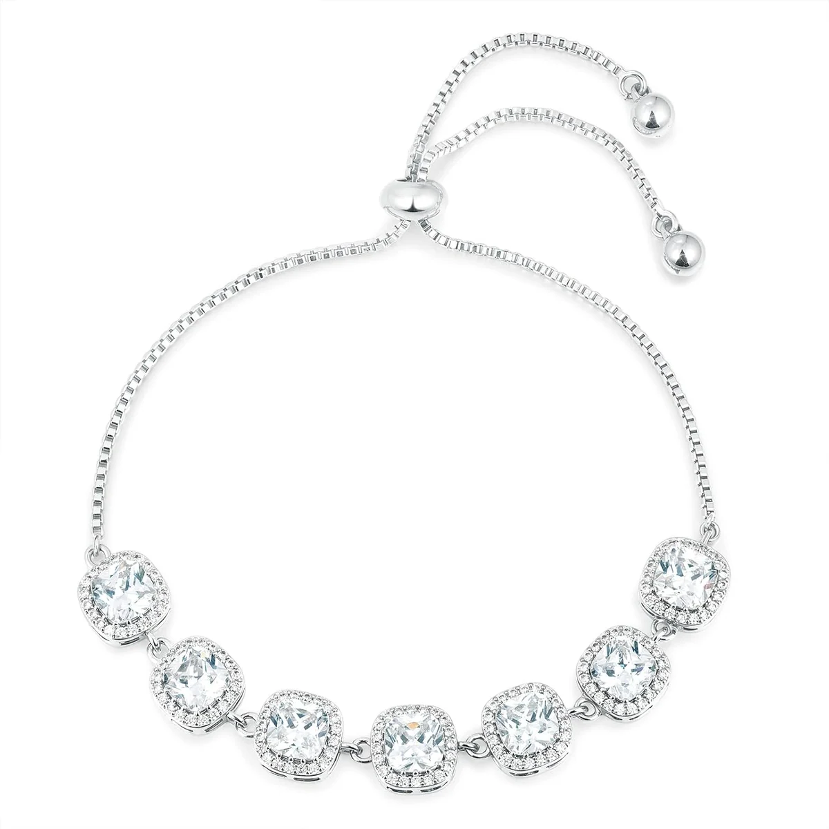 Adjustable Halo Tennis Bracelet by Gemsme, Halo · 5*5mm · White