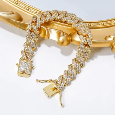Heavy Iced Cuban Bracelet, 10 to 13mm by Gemsme, 13mm · Gold Plated
