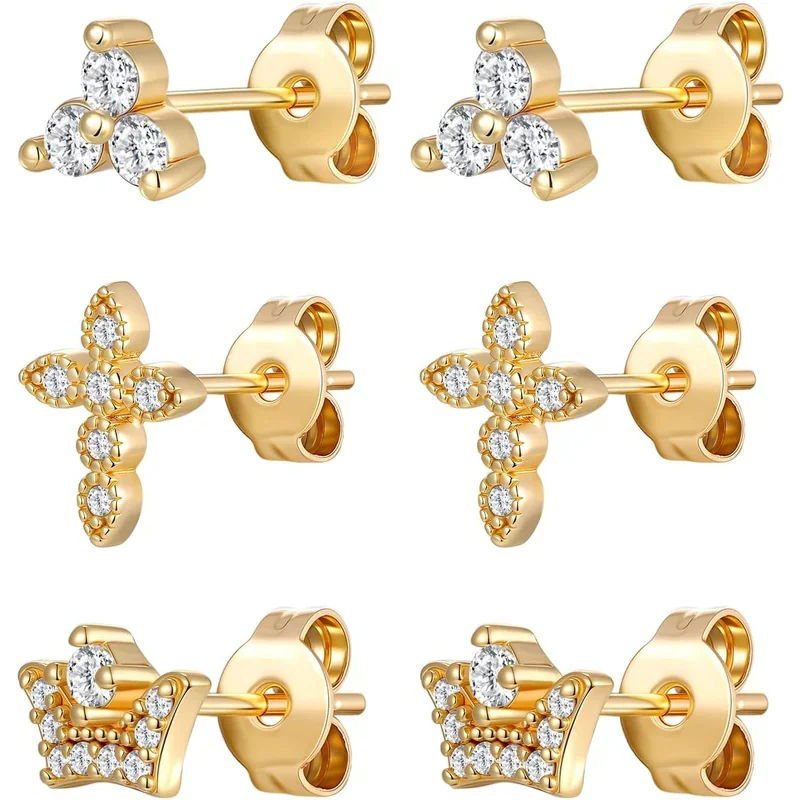 Small Gold Studs, Three Pairs by Gemsme