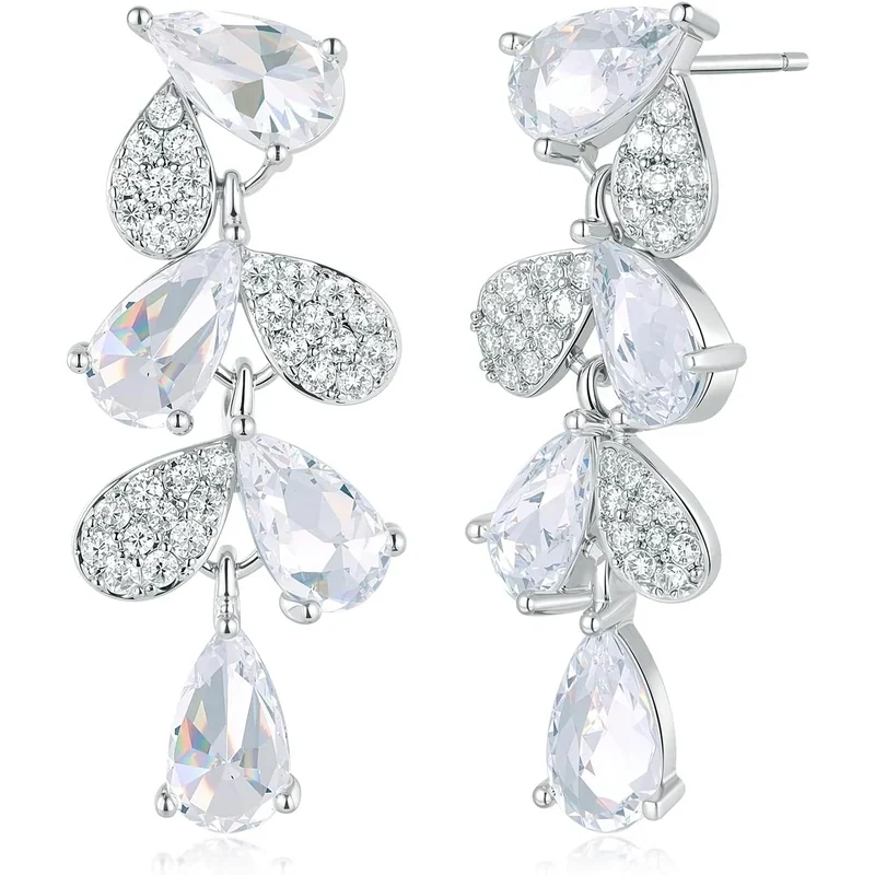 Bridal Drop Earrings by Gemsme, White · Leaf Shape