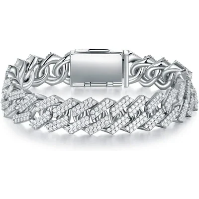 Heavy Iced Cuban Bracelet, 10 to 13mm by Gemsme, 13mm · White Gold Plated