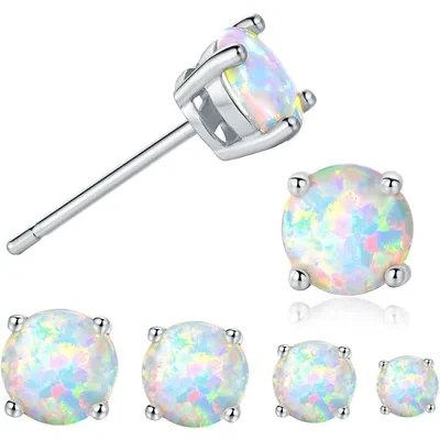 Created Opal Stud Earrings by Gemsme, White