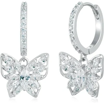 Huggie Drop Hoops by Gemsme, Butterfly 2-white Gold