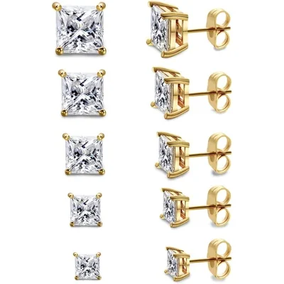 Round and Square Stud Set by Gemsme, 3-7mm Gold · Square 4 Prong