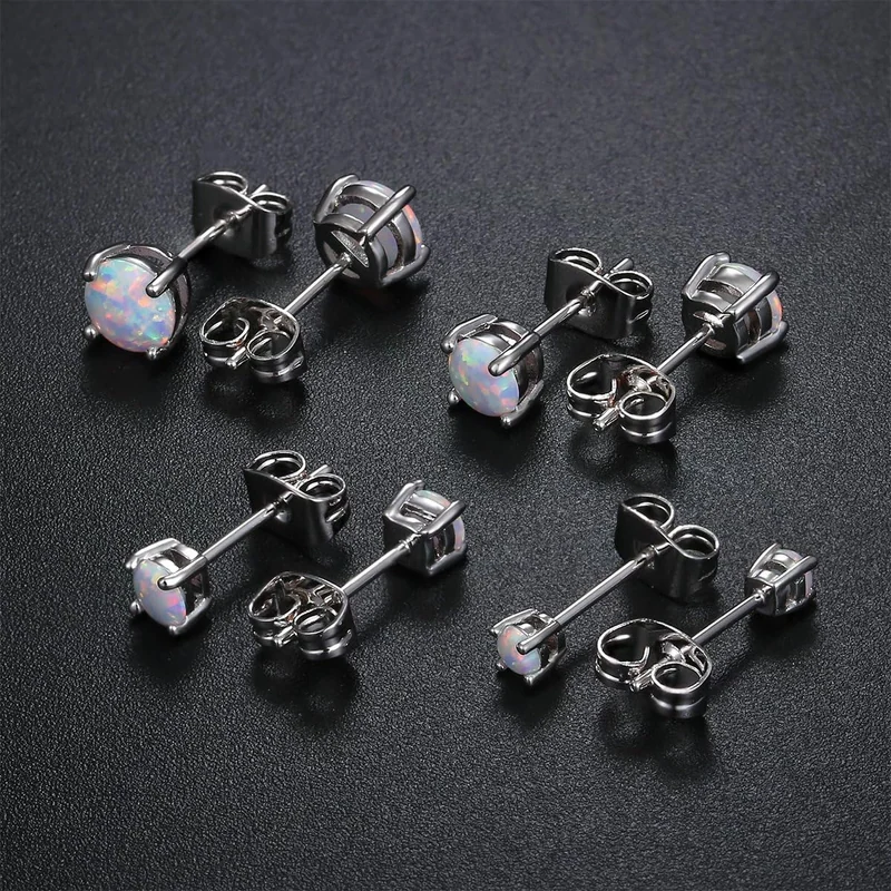 Created Opal Stud Earrings by Gemsme, White