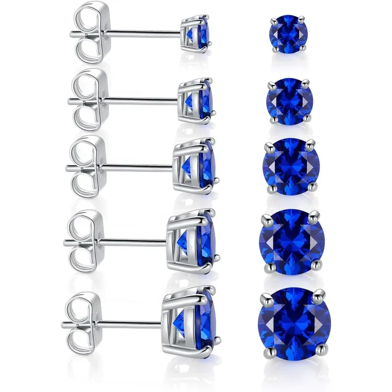 Colored Crystal Stud Set by Gemsme, Round Cut · Blue