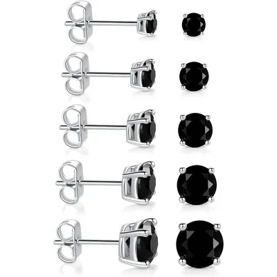 Colored Crystal Stud Set by Gemsme, Round Cut · Black