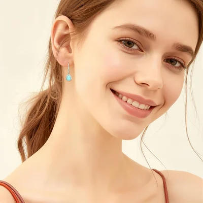 Larimar Teardrop Drop Earrings by Gemsme, White Gold