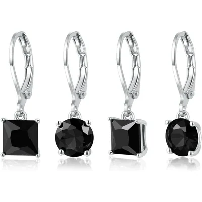 Leverback Drop Earring Set by Gemsme, White Gold · Black
