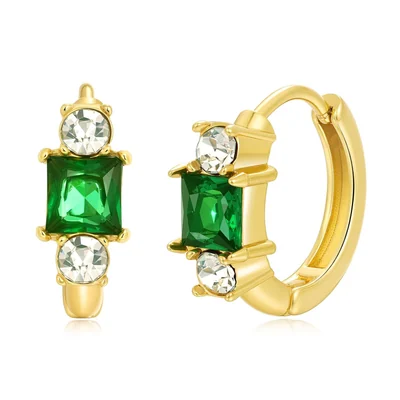 Red Heart Huggie Hoops by Gemsme, 4×4 Mm Square Green