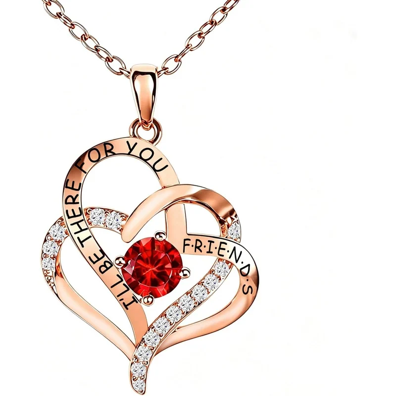 Red Heart Pendant Necklace by Gemsme, Rose Gold Plated