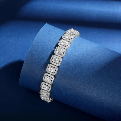 Princess-Cut Halo Tennis Bracelet by Gemsme, Rectangle Halo White Gold