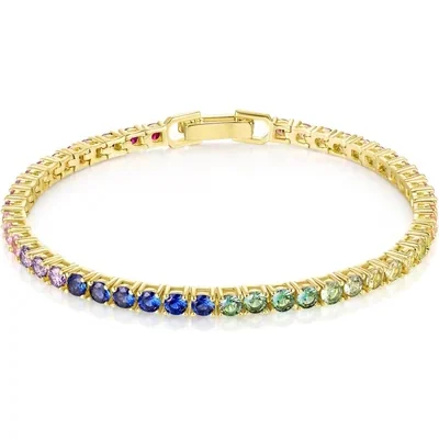 Dainty Rainbow Tennis Bracelet by Gemsme, 18K Yellow Gold · 4-Prong Round · 3.0mm