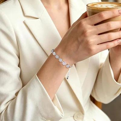 Adjustable Halo Tennis Bracelet by Gemsme, Halo · 5*5mm · White