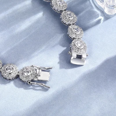 Tennis Bracelet in Six Settings by Gemsme, 1Row Halo White