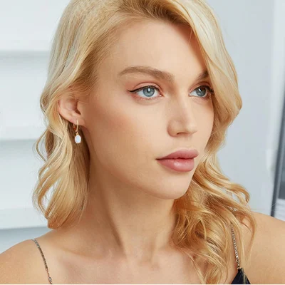 Oval Created Opal Drop Earrings by Gemsme, Gold · 6*8mm Oval Created Opal