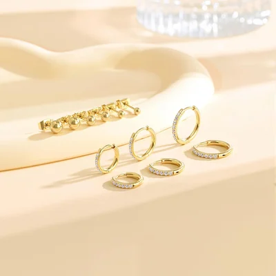 Huggie Hoop Set, Three Pairs by Gemsme, (hoops 8/10/12mm studs 3/4/5mm) · Gold