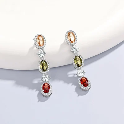 Rainbow Oval Halo Drop Earrings by Gemsme