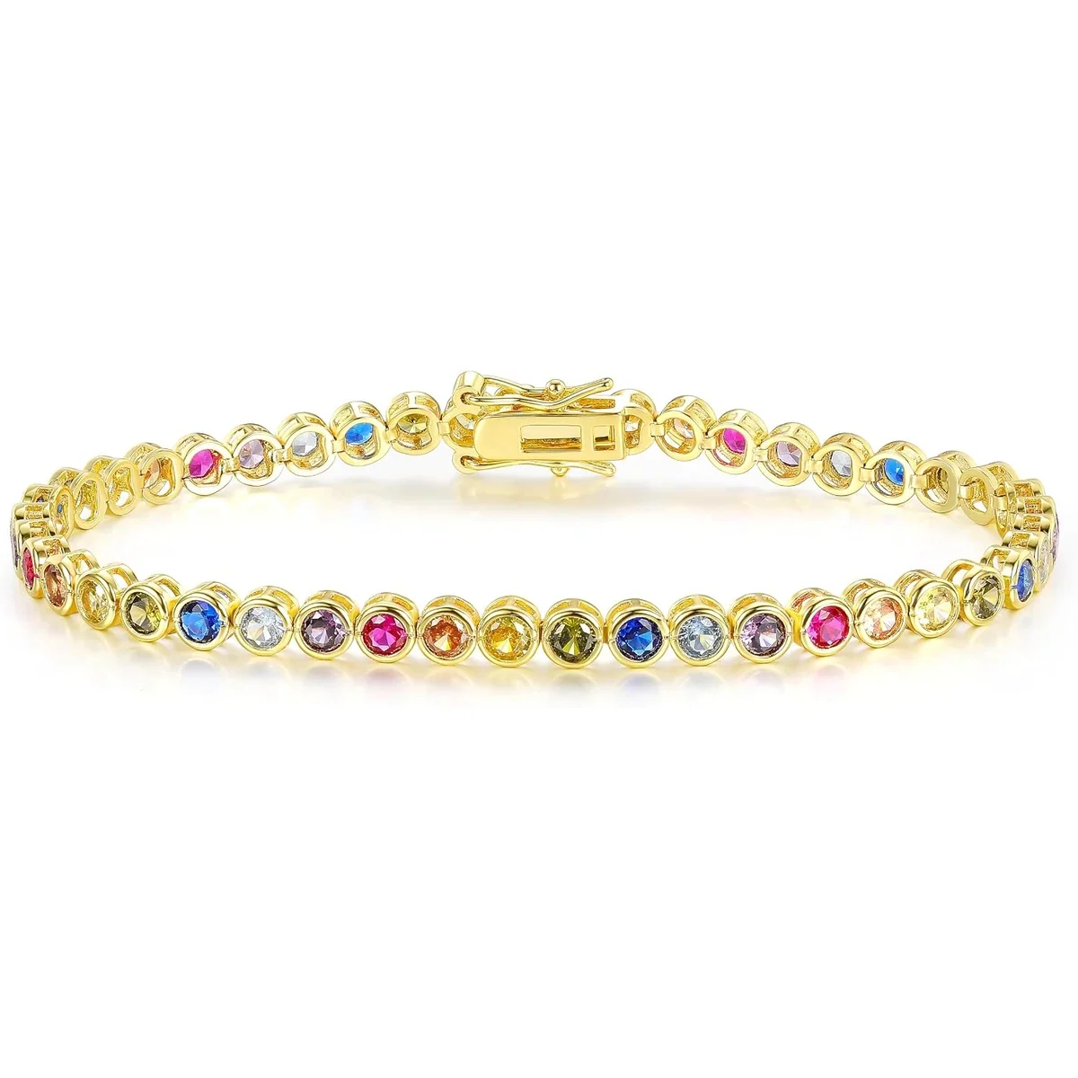 3mm Bezel Rainbow Tennis Bracelet by Gemsme, Gold Plated