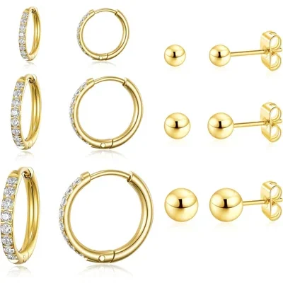 Huggie Hoop Set, Three Pairs by Gemsme, (hoops 8/10/12mm studs 3/4/5mm) · Gold