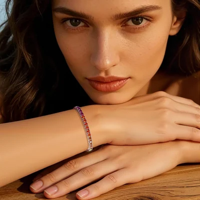 Colorful 3mm and 4mm Tennis Bracelet by Gemsme, 4.0mm · White Gold Plated