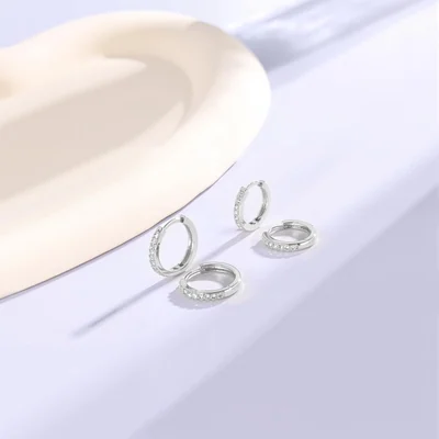 Gold Huggie Hoops, Two Pairs by Gemsme, White · 10mm /12mm