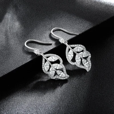 Leaf Drop Earrings by Gemsme, White · Leaf
