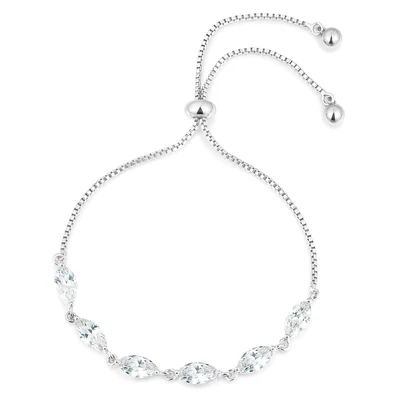 Adjustable Halo Tennis Bracelet by Gemsme, Horse-eye · 4*8mm · White