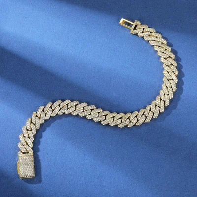 Heavy Iced Cuban Bracelet, 10 to 13mm by Gemsme, 12mm · Gold Plated