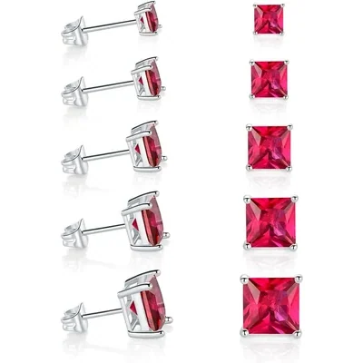 Colored Crystal Stud Set by Gemsme, Princess Cut · Red