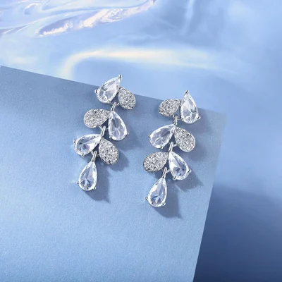 Bridal Drop Earrings by Gemsme, White · Leaf Shape