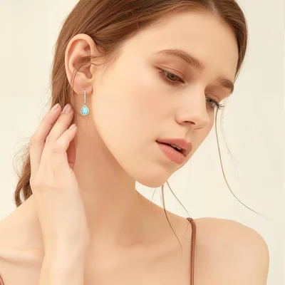 Larimar Teardrop Drop Earrings by Gemsme, White Gold