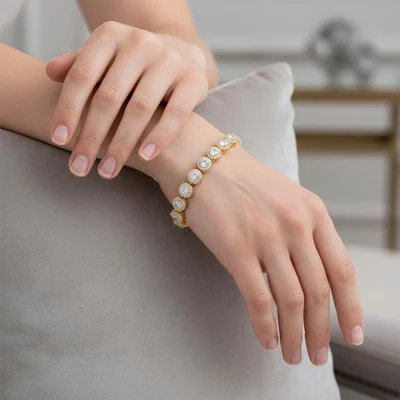 Halo Tennis Bracelet, One Row by Gemsme, 5mm Yellow Gold
