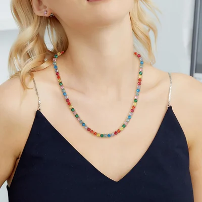 Colorful Tennis Necklace by Gemsme, 5mm Yellow Gold