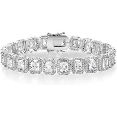 Princess-Cut Halo Tennis Bracelet by Gemsme, Rectangle Halo White Gold