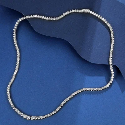 Graduated Tennis Necklace by Gemsme, White Gold Plated-3-5mm Graduated