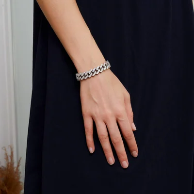 Heavy Iced Cuban Bracelet, 10 to 13mm by Gemsme, 13mm · White Gold Plated