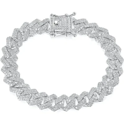 Diamond-Cut Iced Cuban Bracelet by Gemsme, 11mm · White Gold Plated