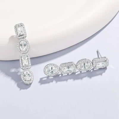 Oval and Emerald-Cut Drop Earrings by Gemsme