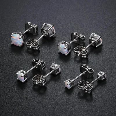 Created Opal Stud Earrings by Gemsme, White