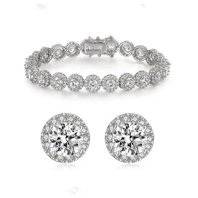 Tennis Bracelet and Stud Set by Gemsme, White Gold