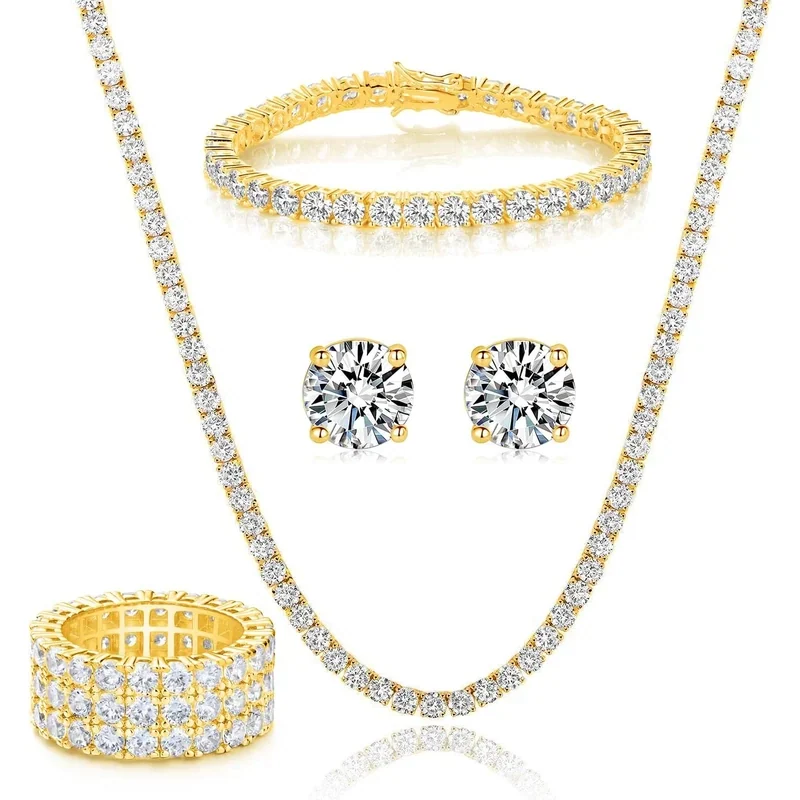 Four-Piece Tennis Set with Three-Row Ring by Gemsme, Yellow Gold
