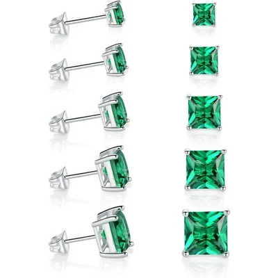 Colored Crystal Stud Set by Gemsme, Princess Cut · Green