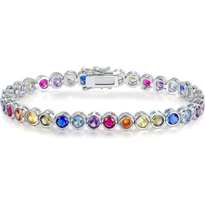 4mm Bezel Rainbow Tennis Bracelet by Gemsme, 4mm Bezel Bracelet · White Gold
