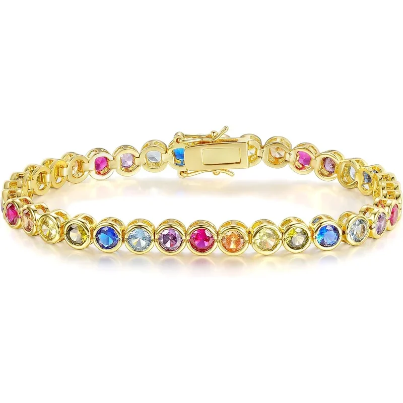4mm Bezel Rainbow Tennis Bracelet by Gemsme, 4mm Bezel Bracelet · Gold