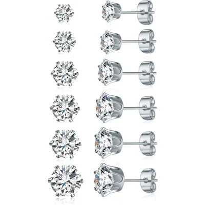 Stud Earring Set, Five and Six Pairs by Gemsme, White Gold