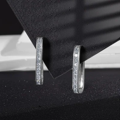 Huggie Drop Hoops by Gemsme, Square Hoop · White Gold