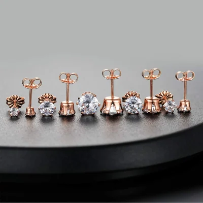 Stud Earring Set, Five and Six Pairs by Gemsme, 925 Sterling Silver · Rose Gold · Round 6 Prong