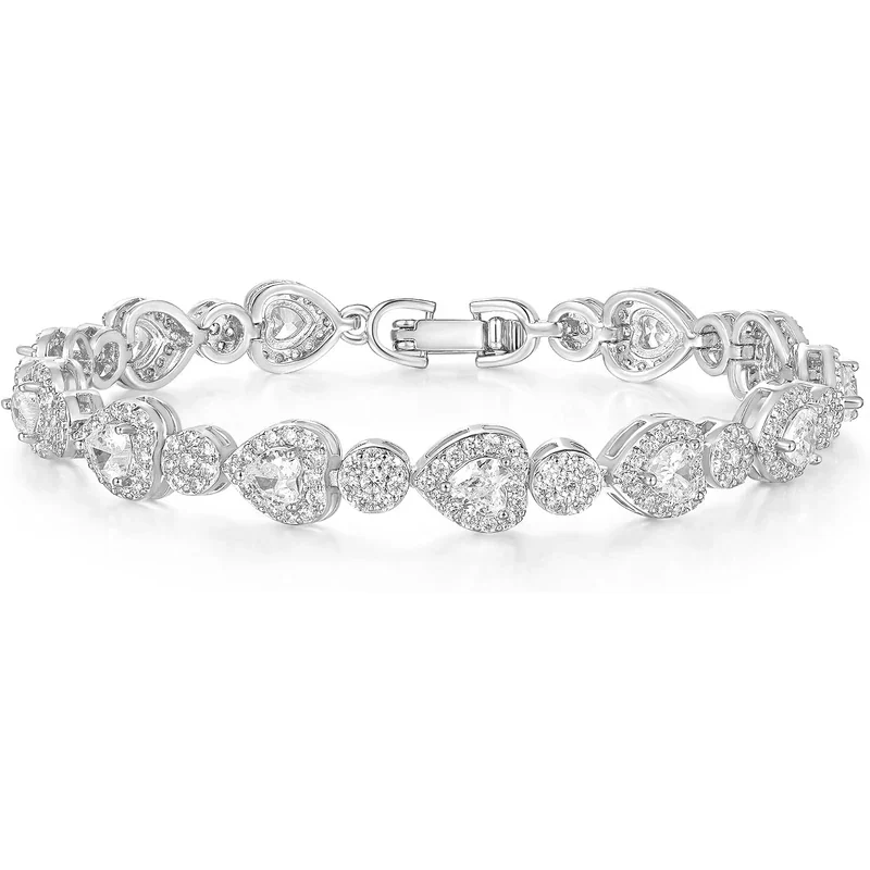 Heart Tennis Bracelet by Gemsme, Heart-shaped White