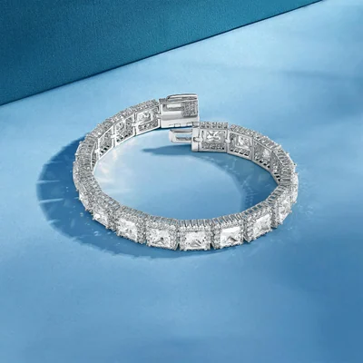 Square Halo Tennis Bracelet by Gemsme, Square White